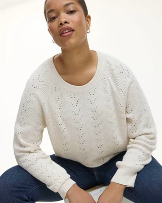 Long-Sleeve Crew-Neck Sweater with Pointelle Stitches