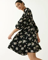 3/4-Sleeve Crew-Neck Swing Dress