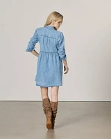 Long-Sleeve Buttoned-Down Denim Dress