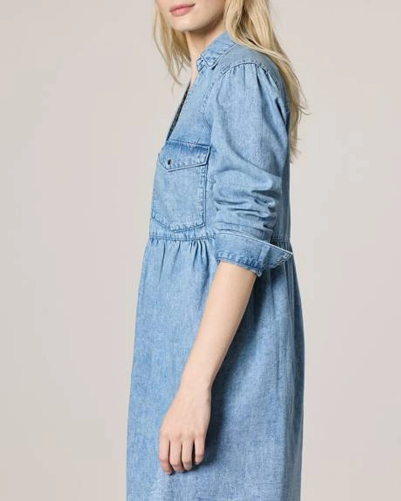 Long-Sleeve Buttoned-Down Denim Dress