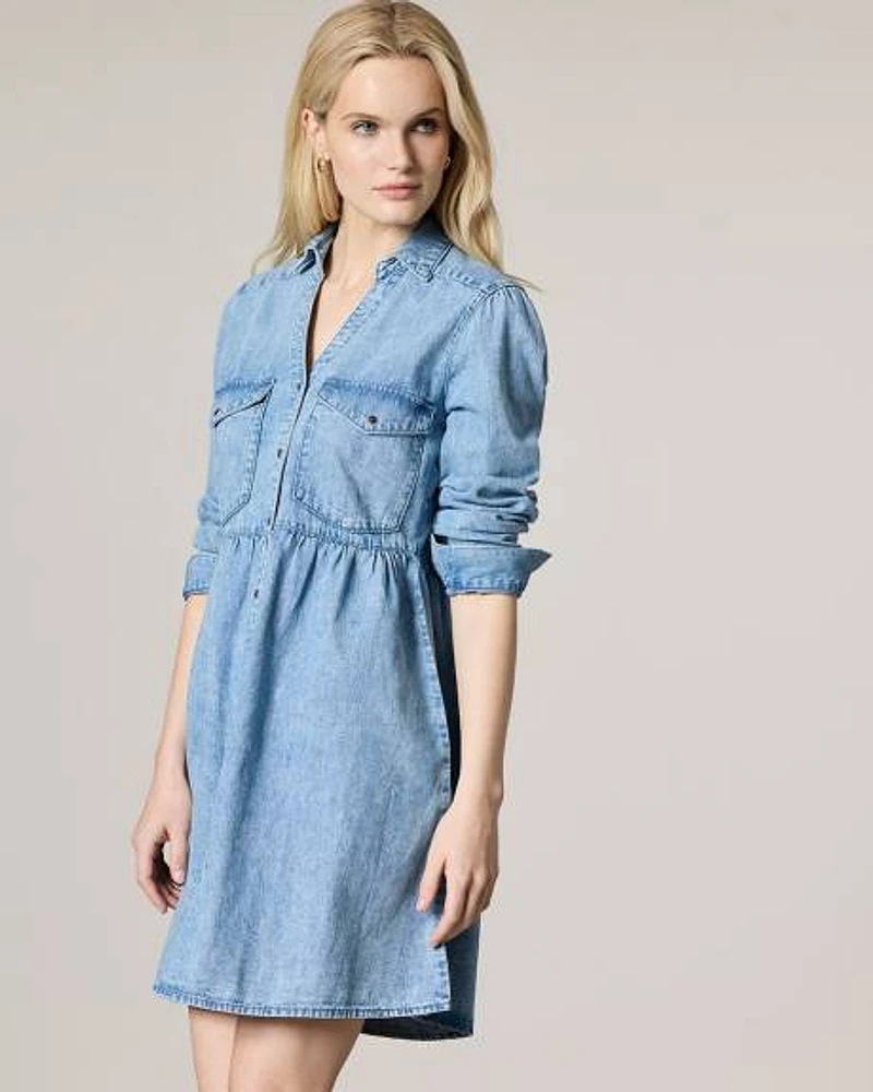 Long-Sleeve Buttoned-Down Denim Dress