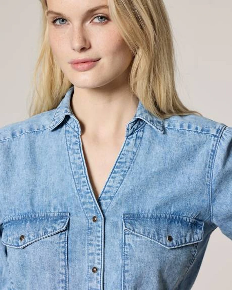 Long-Sleeve Buttoned-Down Denim Dress