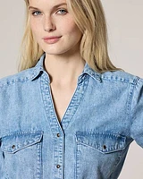 Long-Sleeve Buttoned-Down Denim Dress