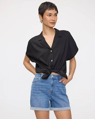 Short en jean à taille mi-haute ourlet roulé