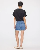 Short en jean à taille mi-haute ourlet roulé