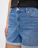 Short en jean à taille mi-haute ourlet roulé