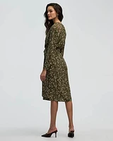 Long-Sleeve Split-Neck Satin Dress