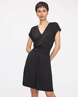 Short-Sleeve V-Neck Dress with Elastic Waistband