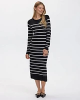 Long-Sleeve Crew-Neck Midi Sweater Dress