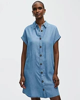 Short-Sleeve Buttoned-Down Dress with Shirt Collar