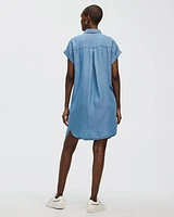 Short-Sleeve Buttoned-Down Dress with Shirt Collar