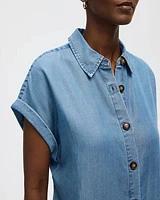 Short-Sleeve Buttoned-Down Dress with Shirt Collar