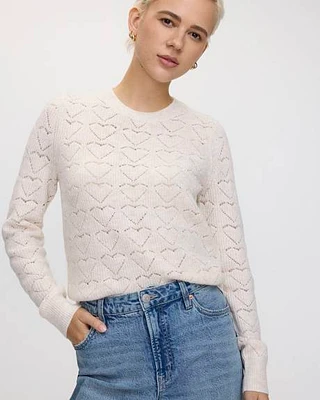 Long-Sleeve Crew-Neck PlushSoft Sweater with Pointelle Hearts