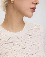 Long-Sleeve Crew-Neck PlushSoft Sweater with Pointelle Hearts