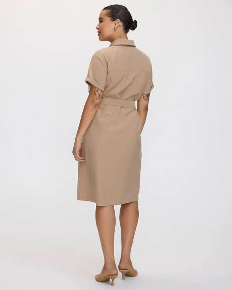 Short-Sleeve Buttoned-Down Dress with Utility Pockets