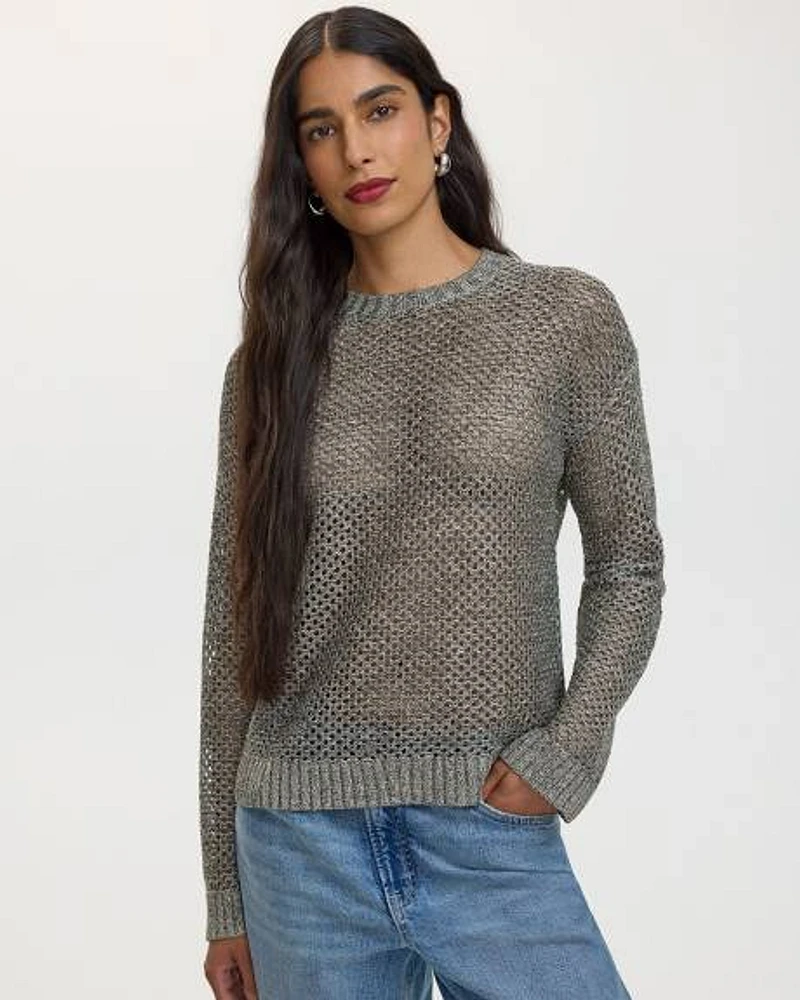 Long-Sleeve Crew-Neck Open-Stitch Sweater