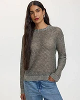 Long-Sleeve Crew-Neck Open-Stitch Sweater