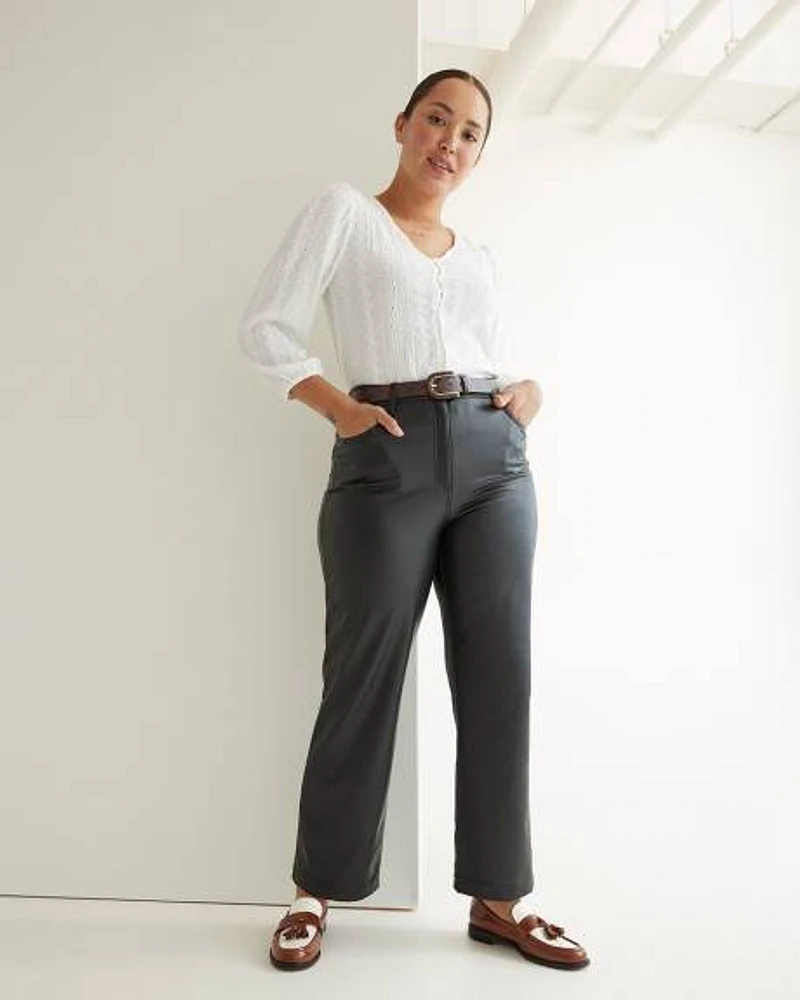 Straight-Leg High-Rise Faux Leather Pants