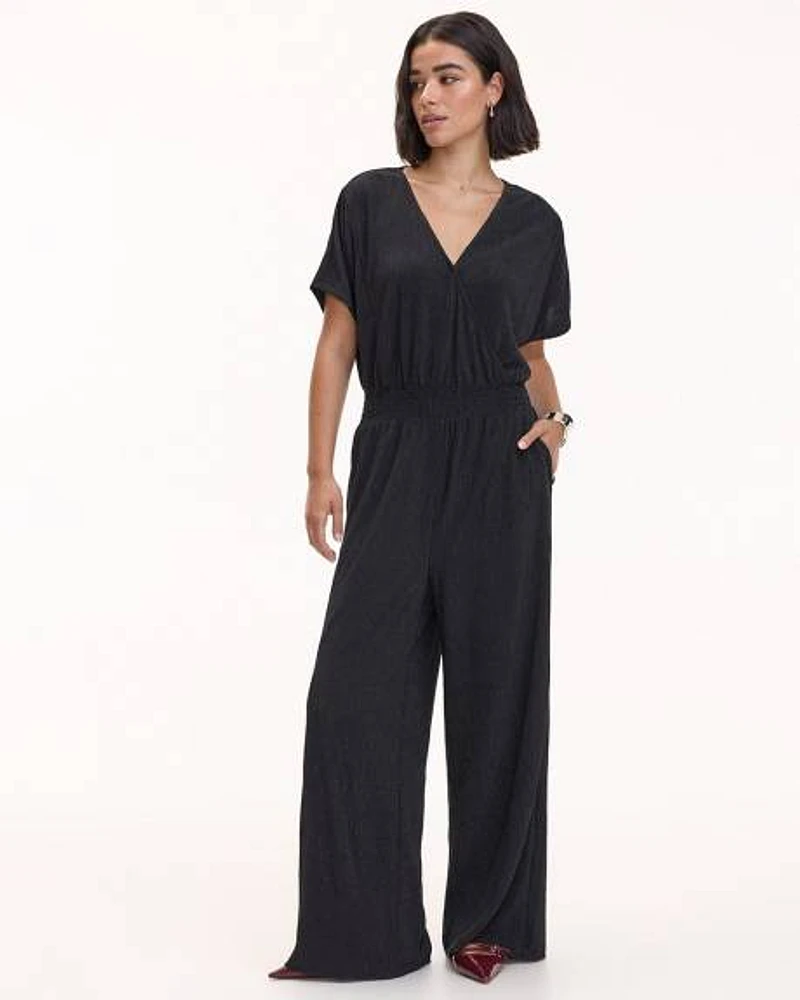 Straight-Leg Short-Sleeve Jumpsuit with Wrap Front