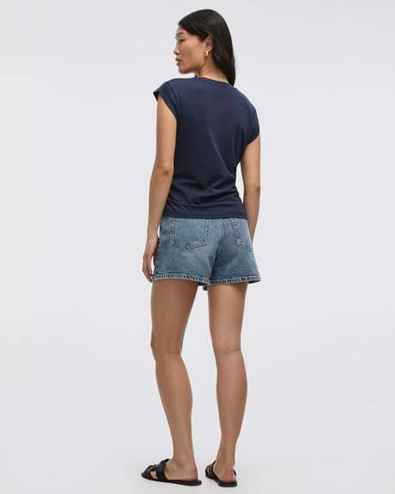 Short-Sleeve Crew-Neck Tee with Shirred Sides