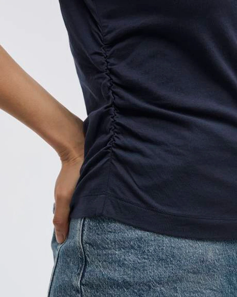 Short-Sleeve Crew-Neck Tee with Shirred Sides