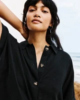 Short-Sleeve Buttoned-Down Linen-Blend Blouse x The Birds Papaya