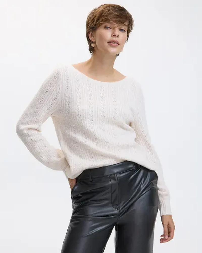 Long-Sleeve Boat-Neck Sweater with Fancy Stitches