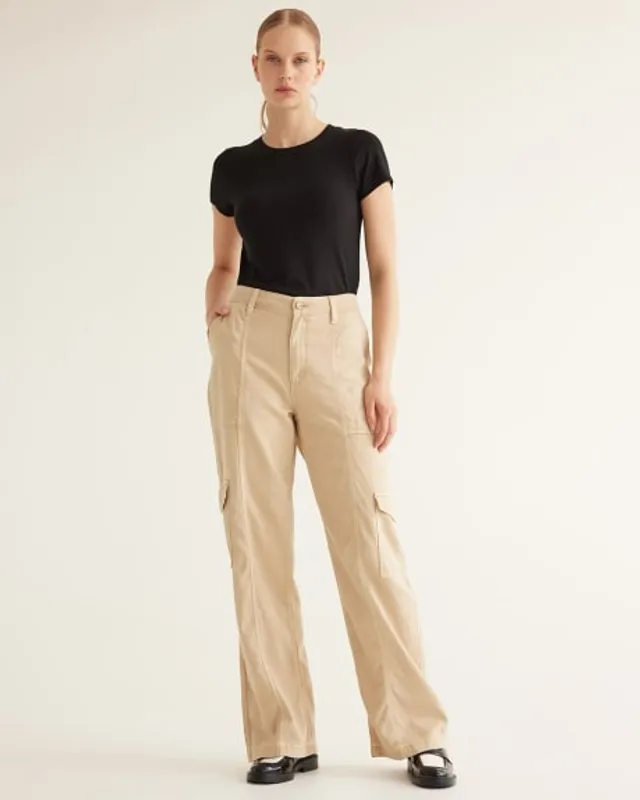 Beige straight leg cargo trousers