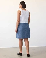 Straight Chambray Mini Skirt with Front Slit