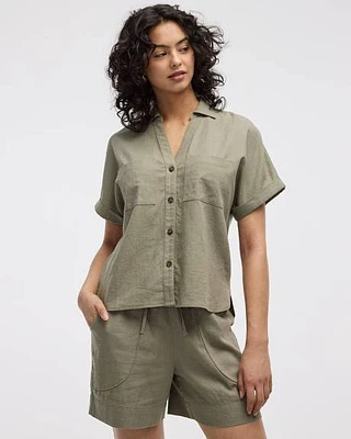 Short-Sleeve Linen-Blend Shirt