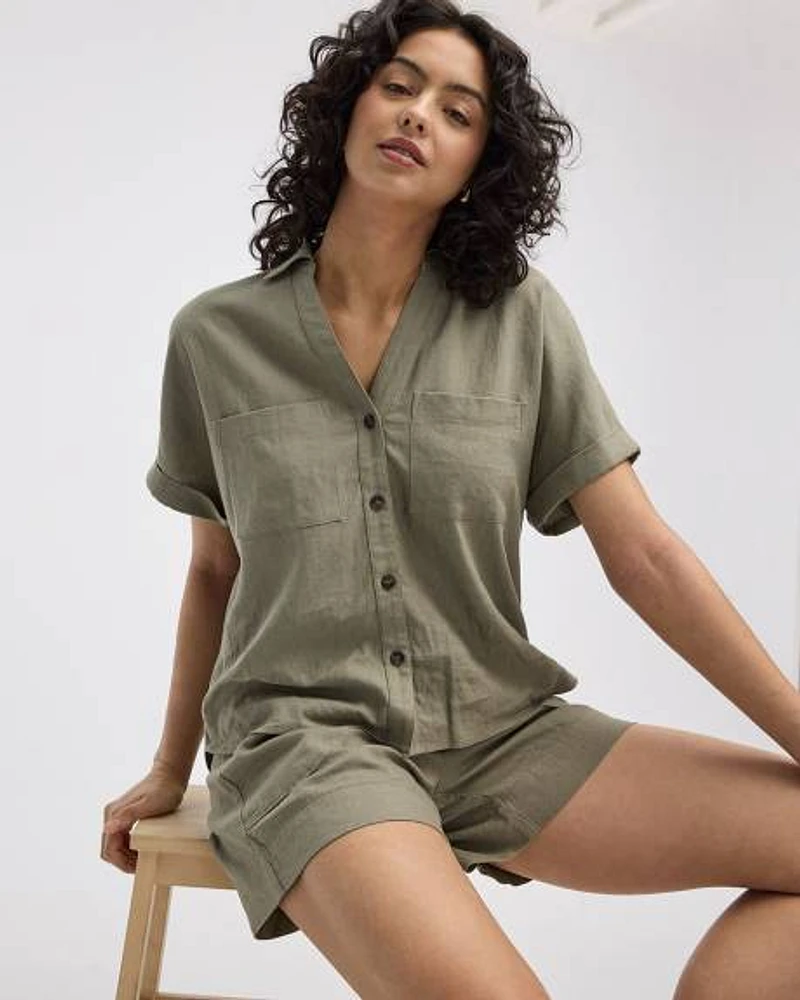 Short-Sleeve Linen-Blend Shirt