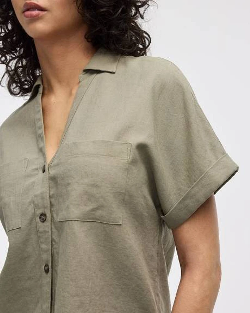 Short-Sleeve Linen-Blend Shirt