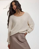 Long-Sleeve Boat-Neck Boxy Sweater with All-Over Sequins