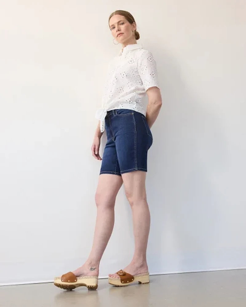 High-Rise Denim Bermuda