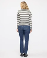 Striped Long-Sleeve Boat-Neck Ribbed Top