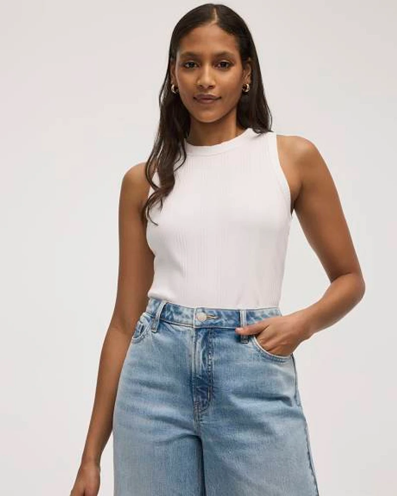 Camisole ajustée et côtelée à col rond