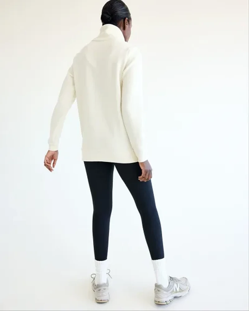 Long-Sleeve Ottoman-Knit Tunic with Half-Zip