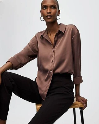 Blouse boutonnée en satin à manches longues