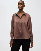 Satin Long-Sleeve Buttoned-Down Blouse