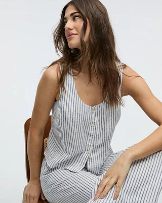Blouse sans manches à col carré en mélange de lin