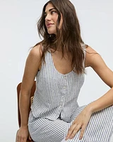 Blouse sans manches à col carré en mélange de lin