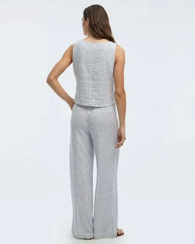 Blouse sans manches à col carré en mélange de lin