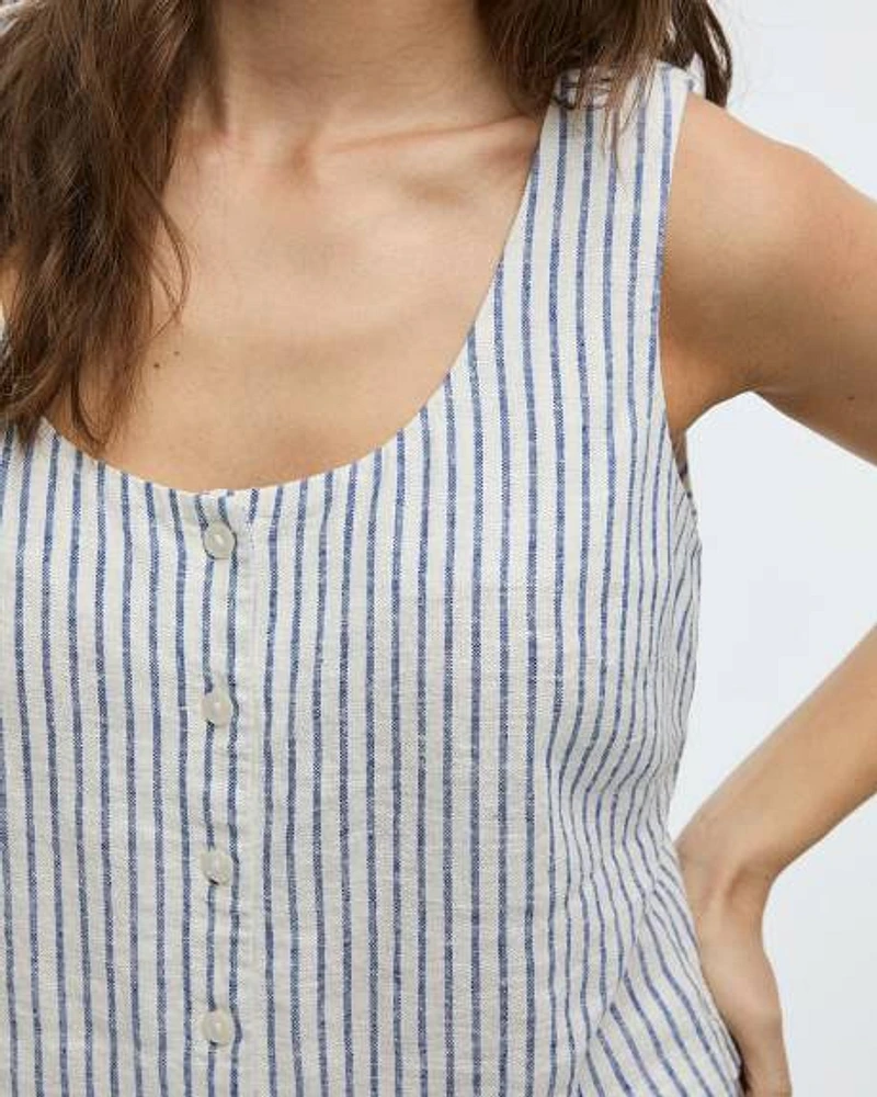 Blouse sans manches à col carré en mélange de lin
