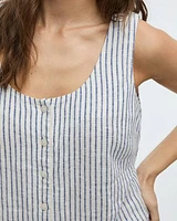 Blouse sans manches à col carré en mélange de lin
