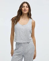 Blouse sans manches à col carré en mélange de lin