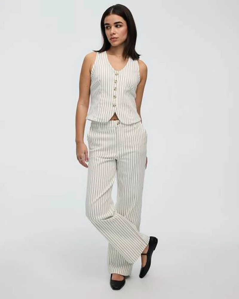 Jean rayé à taille mi-haute et jambe droite