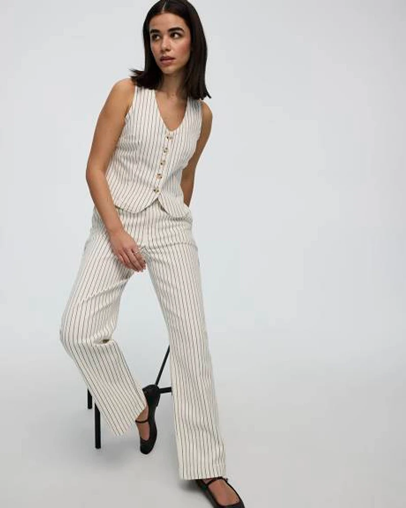 Jean rayé à taille mi-haute et jambe droite