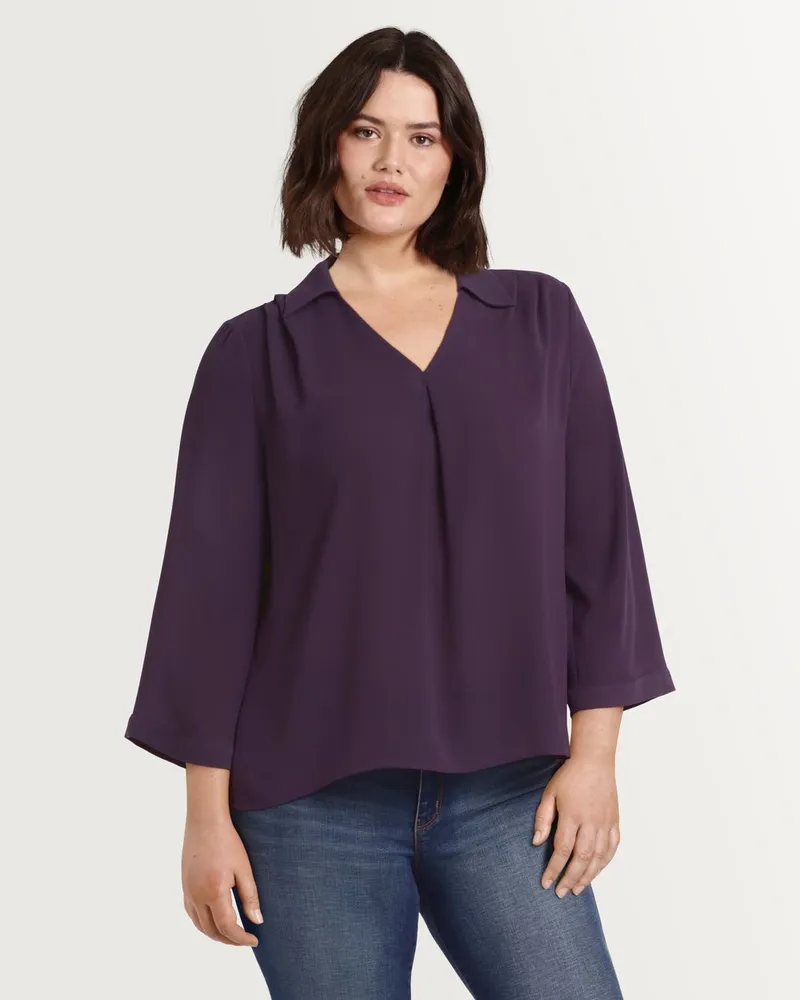 Long-Sleeve Buttoned-Down Silky Crepe Blouse