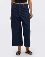 Jean court à jambe large et taille haute