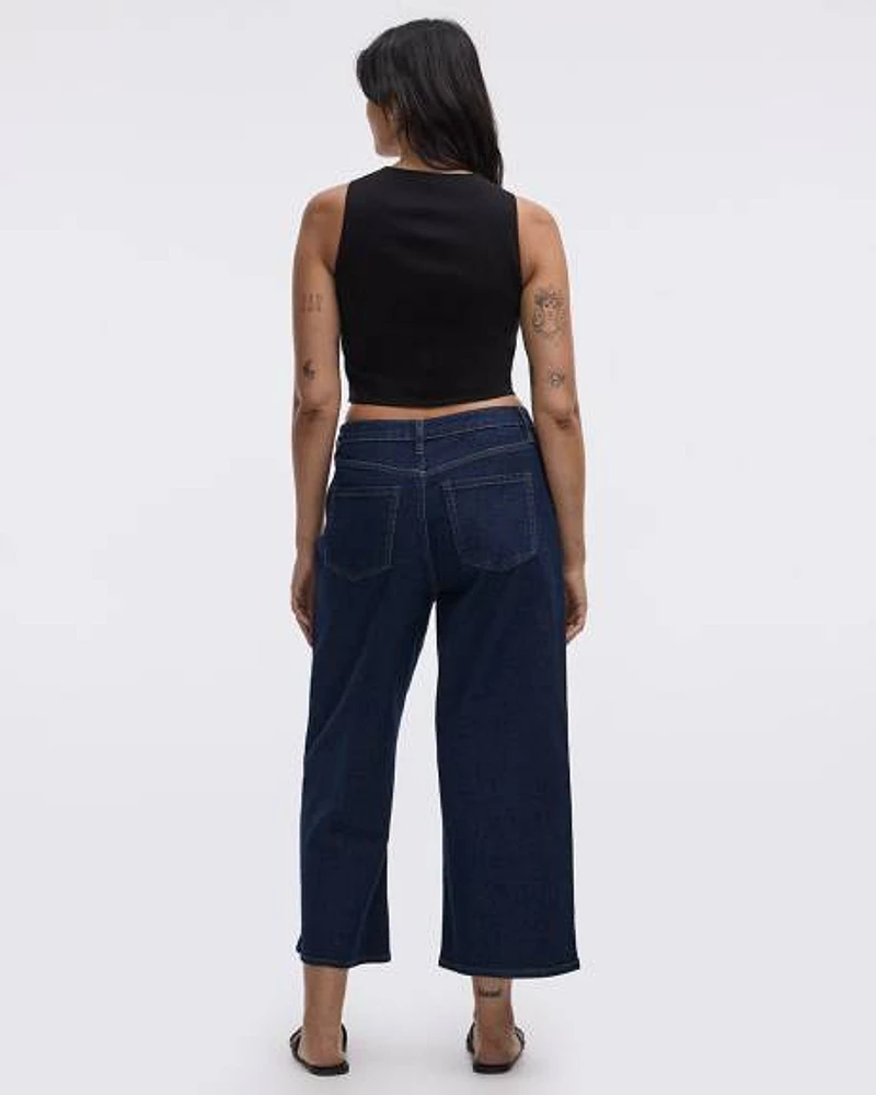 Jean court à jambe large et taille haute